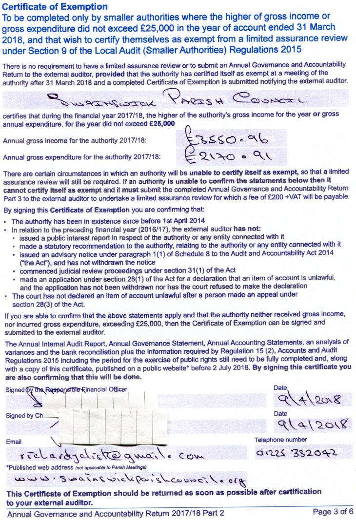 Certificate of Exemption 2018